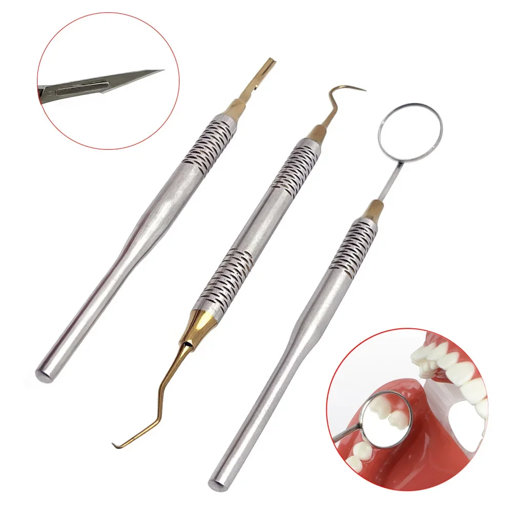 Dental Mirror Probe - 3pcs/set Stainless Steel Dental Mouth Mirror